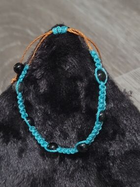 Handmade Turquoise Macramé Bracelet with Black Beads